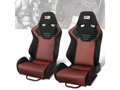 Microfiber Suede Racing Bucket Seats with Seat Sliders; Black/Red (Universal; Some Adaptation May Be Required)