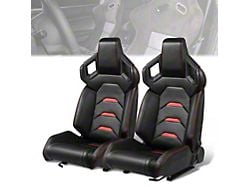 Perforated Vinyl Racing Bucket Seats with Seat Sliders; Black and Red Carbon Fiber Style (Universal; Some Adaptation May Be Required)