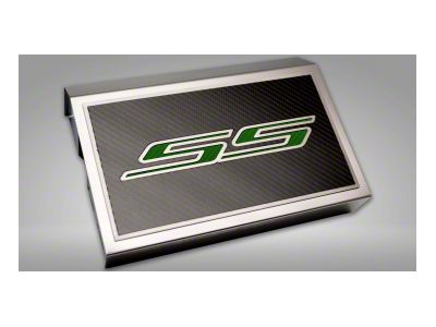 Polished Fuse Box Cover with Carbon Fiber SS Top Plate; Green Carbon Fiber (16-24 Camaro SS)