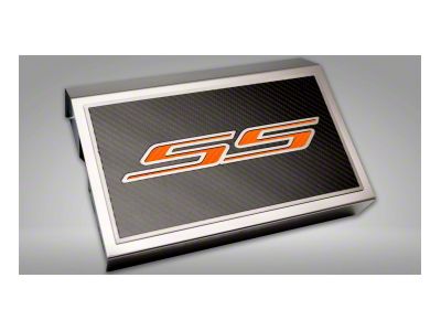 Polished Fuse Box Cover with Carbon Fiber SS Top Plate; Orange Carbon Fiber (16-24 Camaro SS)
