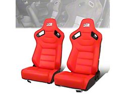 Synthetic Leather Racing Bucket Seats with Seat Sliders; Red (Universal; Some Adaptation May Be Required)