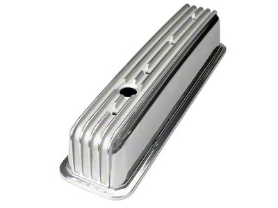 Tall Retro Style Valve Covers; Finned; Polished (93-99 5.7L Camaro)