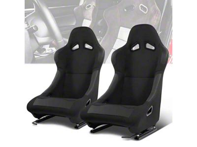 Woven Fabric Vinyl Bolsters Racing Bucket Seats with Seat Sliders; Black (Universal; Some Adaptation May Be Required)