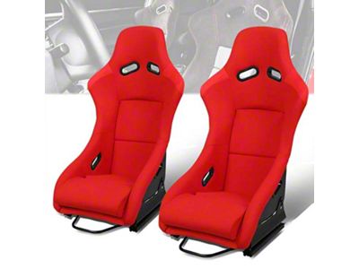 4-Point Woven Fabric Position Racing Bucket Seats with Seat Sliders; Red (Universal; Some Adaptation May Be Required)