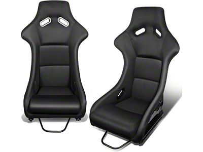 5-Point Woven Fabric Position Racing Bucket Seats with Seat Sliders; Black (Universal; Some Adaptation May Be Required)