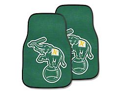 Carpet Front Floor Mats with Oakland Athletics Elephant Logo; Green (Universal; Some Adaptation May Be Required)