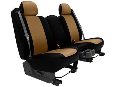 Genuine Neoprene Custom 1st Row Bucket Seat Covers; Tan/Black (08-10 Challenger)