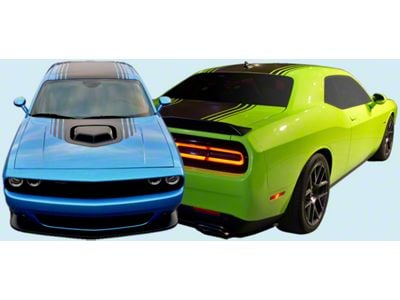 HEMI Shaker Stripes; Matte Black (15-23 Challenger w/ Shaker Hood & w/o Sunroof)