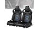 Perforated Vinyl Racing Bucket Seats with Seat Sliders; Black and Blue Carbon Fiber Style (Universal; Some Adaptation May Be Required)