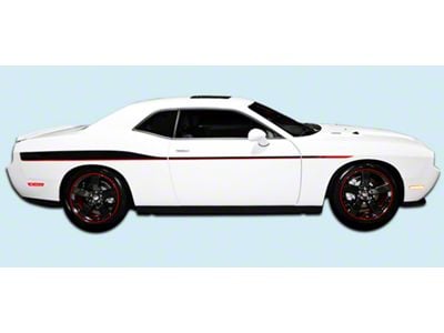 Rallye Redline Mid-Body Side Stripes; Matte Black/Red (08-23 Challenger)