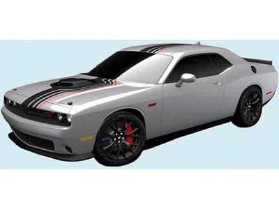 Shakedown Shaker Style Top Stripes; Matte Black/Red (15-23 Challenger w/ Shaker Hood)