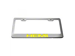 Stainless Steel HEMI License Plate Frame; Yellow Solid (Universal; Some Adaptation May Be Required)