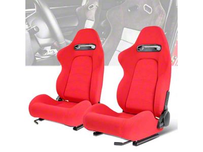 Woven Fabric Racing Bucket Seats with Seat Sliders; Red (Universal; Some Adaptation May Be Required)