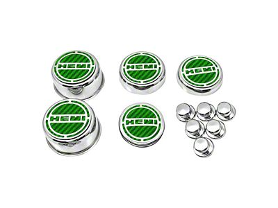 Deluxe Engine Caps with HEMI Logo; Green Carbon Fiber (12-23 6.4L HEMI Charger)
