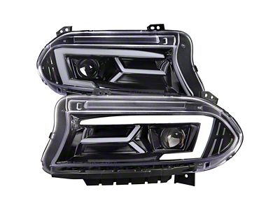 LED Bar Projector Headlights; Black Housing; Clear Lens (15-23 Charger w/ Factory Halogen Headlights)