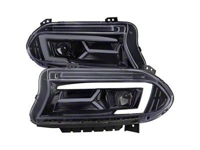 LED Bar Projector Headlights; Black Housing; Smoked Lens (15-23 Charger w/ Factory Halogen Headlights)