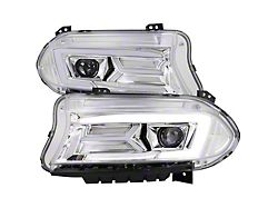 LED Bar Projector Headlights; Chrome Housing; Clear Lens (15-23 Charger w/ Factory Halogen Headlights)