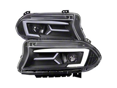 LED Bar Projector Headlights; Matte Black Housing; Clear Lens (15-23 Charger w/ Factory Halogen Headlights)