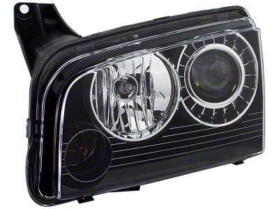 OE Style Headlight; Chrome Housing; Clear Lens; Driver Side (08-10 Charger w/ Factory HID Headlights)