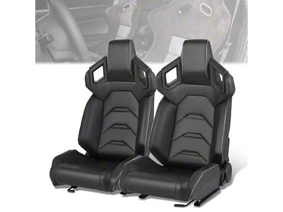 Perforated Vinyl Racing Bucket Seats with Seat Sliders; Black Carbon Fiber Style (Universal; Some Adaptation May Be Required)