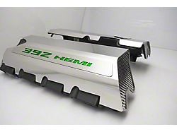 Polished Fuel Rail Covers with 392 HEMI Lettering; Green Carbon Fiber (15-23 6.4L HEMI Charger w/o Shaker Hood)