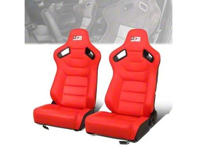 Synthetic Leather Racing Bucket Seats with Seat Sliders; Red (Universal; Some Adaptation May Be Required)