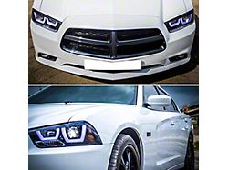 U-Bar Halo Projector Headlights; Gloss Black Housing; Smoked Lens (11-14 Charger w/ Factory Halogen Headlights)