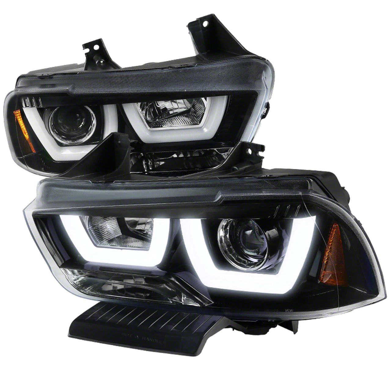 Charger U-Bar Halo Projector Headlights; Jet Black Housing; Clear Lens  (11-14 Charger w/ Factory Halogen Headlights) - Free Shipping