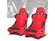 Woven Fabric Vinyl Bolsters Racing Bucket Seats with Seat Sliders; Red (Universal; Some Adaptation May Be Required)