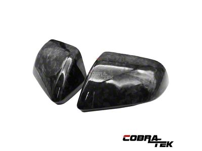 Cobra-Tek Mirror Covers without Turn Signal Cutouts; Dry Forged Carbon Fiber (24-25 Mustang)