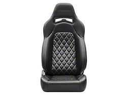 Corbeau Trailcat Reclining Seats with Double Locking Seat Brackets; Black Vinyl/White Stitching (79-93 Mustang)