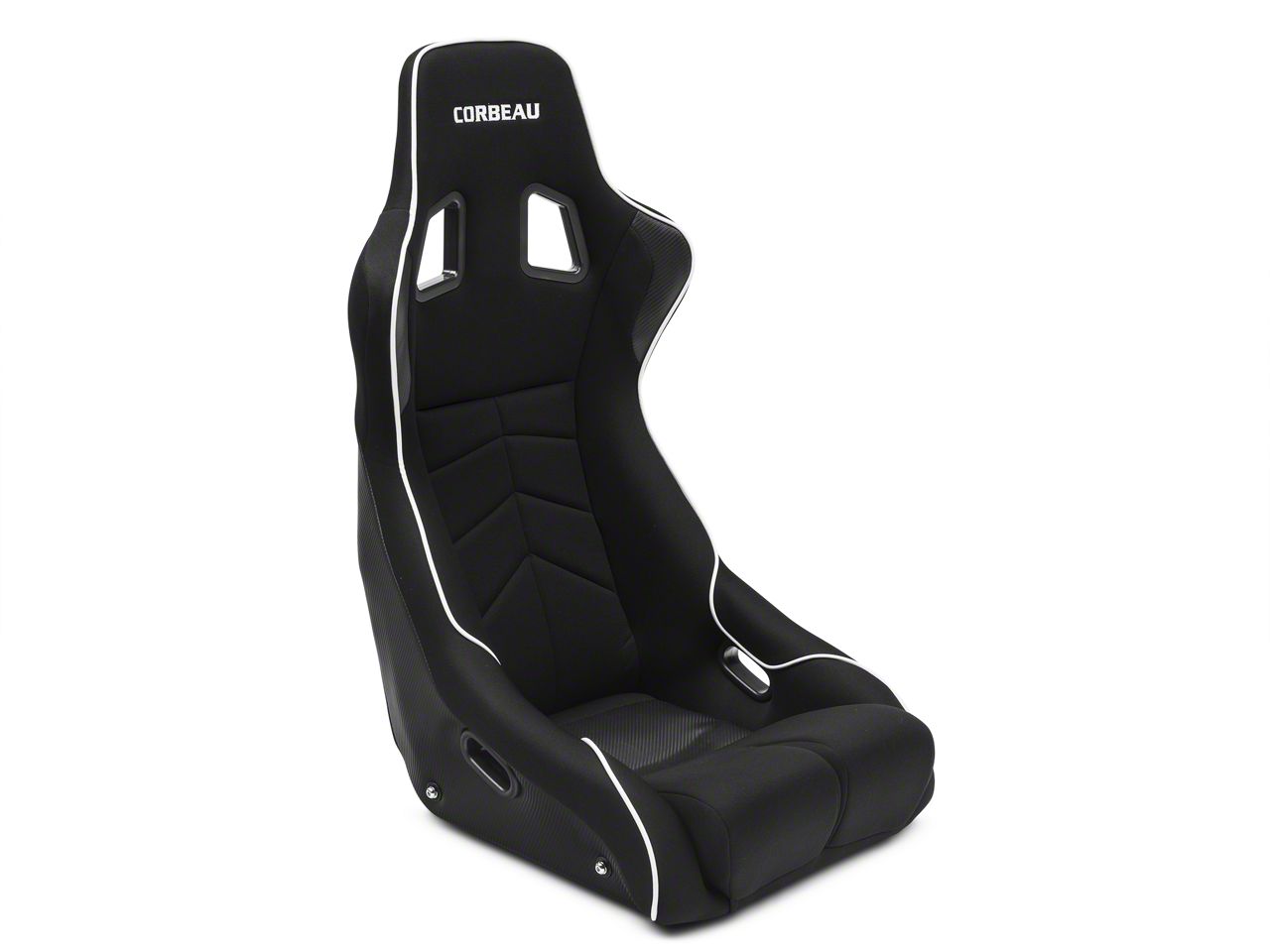 Corbeau DFX Seat; Black Vinyl/Cloth/White Piping (79-25 Mustang)