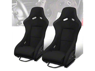 4-Point Woven Fabric Position Racing Bucket Seats with Seat Sliders; Black (Universal; Some Adaptation May Be Required)