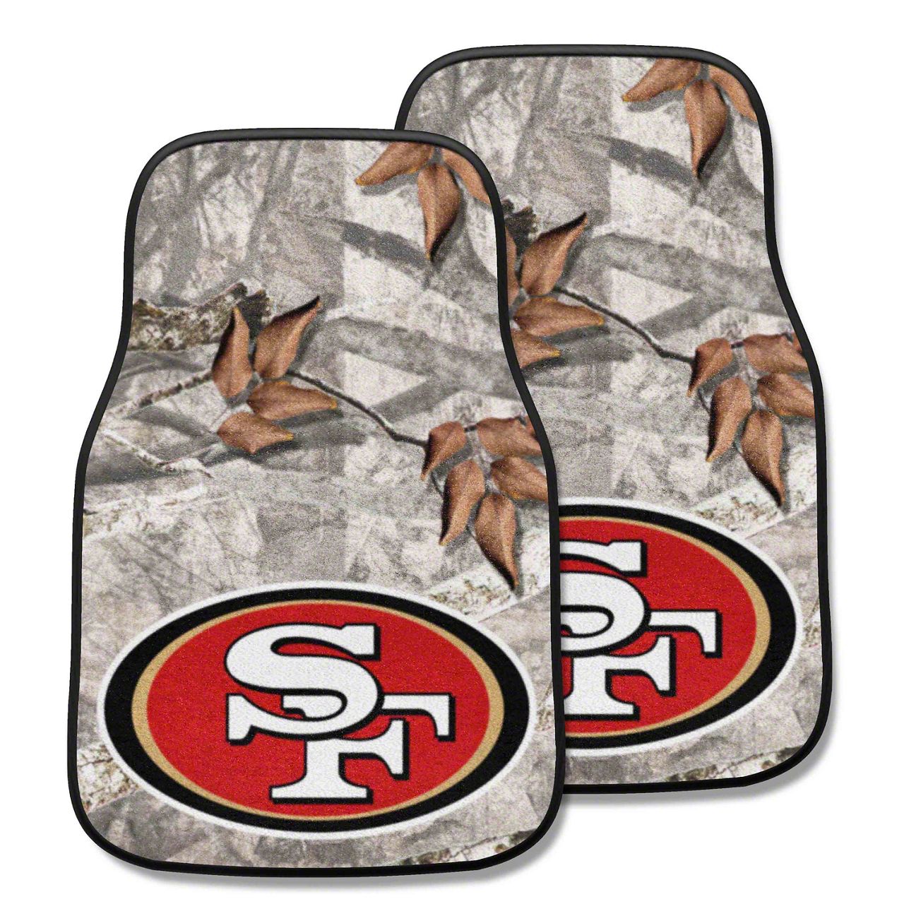 Corvette Carpet Front Floor Mats with San Francisco 49ers Logo; Camo