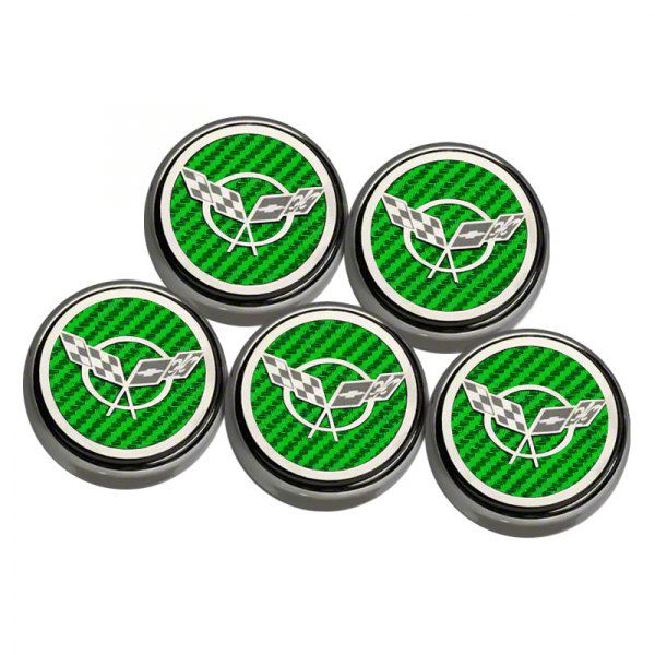 Corvette Cross Flag Series Fluid Cap Covers; Green Carbon Fiber (97-04 