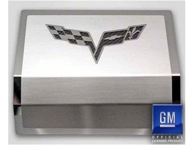 Deluxe Fuse Box Cover with Crossed Flags Emblem; White Carbon Fiber (05-13 Corvette C6)