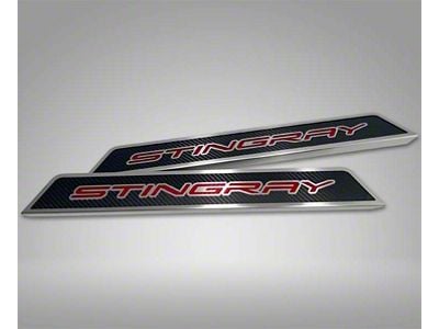 Door Sill Plates with Stingray Style Insert; White Carbon Fiber (20-24 Corvette C8)