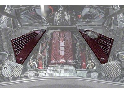 Engine Bay Panel Cover; Red Carbon Fiber (20-24 Corvette C8 Coupe)