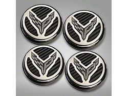 Engine Caps with Crossed Flags Logo; Black Carbon Fiber (20-25 Corvette C8 Coupe)