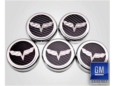 Engine Caps with Crossed Flags Logo; Black Solid (05-13 Corvette C6 w/ Automatic Transmission)