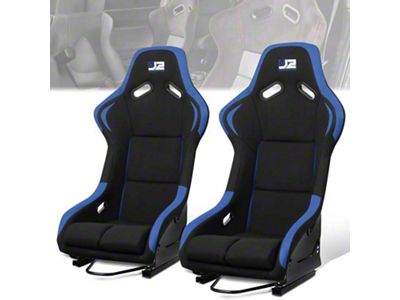 Fabric Racing Bucket Seats with Seat Sliders; Black/Blue (Universal; Some Adaptation May Be Required)