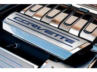 Fuel Rail Cover Overlay with Corvette Logo; Dark Blue Inlay Solid (14-19 Corvette C7)