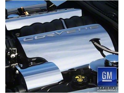 Fuel Rail Covers with Corvette Script; Polished (08-13 Corvette C6 Base, Grand Sport w/ Dry Sump)