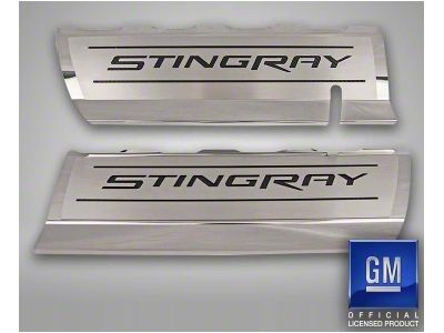 Fuel Rail Covers with Stingray Logo; Blue Carbon Fiber (14-19 Corvette C7)