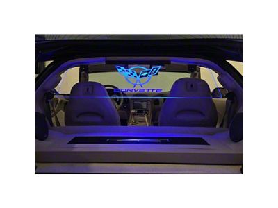 Glow Plate with 50th Flags Emblem and Corvette Logo; Clear; Blue Lighting Kit (97-04 Corvette C5 Coupe)