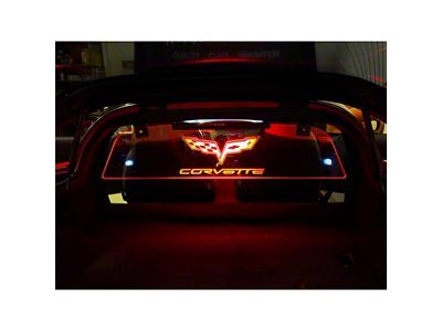 Glow Plate with C6 60 Flags Emblem and Corvette Logo; Clear; Red Lighting Kit (05-13 Corvette C6 Coupe)