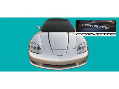 Hood Spear Stripes with Rear Name Insert; Black (05-13 Corvette C6)