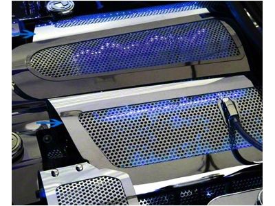 Illuminated Fuel Rail Replacement Covers; Perforated Stainless; Blue LED (06-13 Corvette C6 Z06)