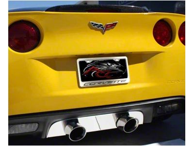 License Plate Frame with Corvette Inlay; Brushed Black (05-13 Corvette C6)