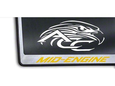 License Plate Frame with MID-ENGINE Lettering; Yellow Carbon Fiber Inlay (20-24 Corvette C8)